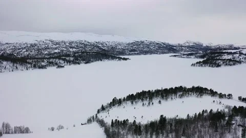 Ski slope panoramic view. Winter Norway, mountains. Evening aerial photograph Stock Footage 136362246