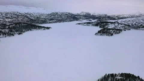Ski slope panoramic view. Winter Norway, mountains. Evening aerial photograph Stock Footage 136362267