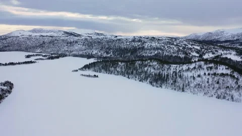 Ski slope panoramic view. Winter Norway, mountains. Evening aerial photograph Stock Footage 136362287