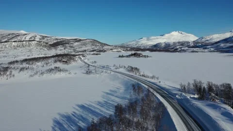 Ski slope panoramic view. Winter Norway, mountains. Evening aerial photograph Stock Footage 136362299