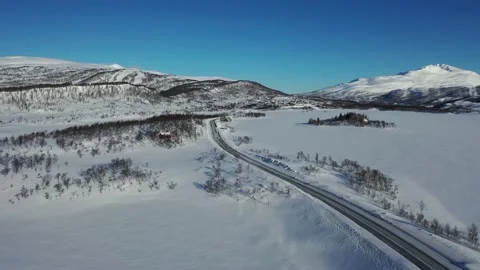 Ski slope panoramic view. Winter Norway, mountains. Evening aerial photograph Stock Footage 136362331
