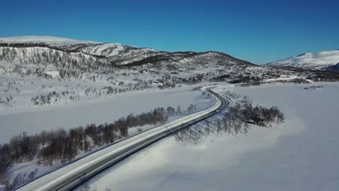 Ski slope panoramic view. Winter Norway, mountains. Evening aerial photograph Stock Footage 136362372