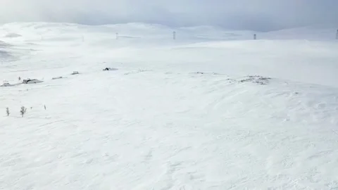 Ski slope panoramic view. Winter Norway, mountains. Evening aerial photograph Stock Footage 136362407