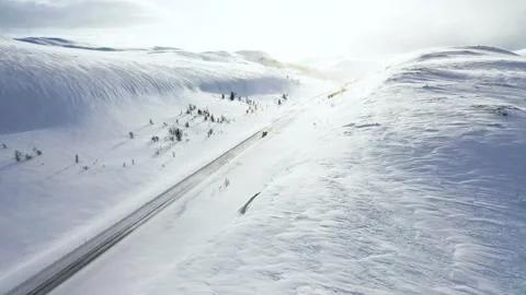 Ski slope panoramic view. Winter Norway, mountains. Evening aerial photograph Stock Footage 136362428