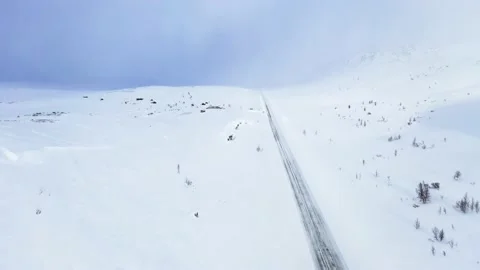 Ski slope panoramic view. Winter Norway, mountains. Evening aerial photograph Stock Footage 136362475