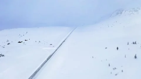 Ski slope panoramic view. Winter Norway, mountains. Evening aerial photograph Stock Footage 136362504