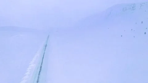 Ski slope panoramic view. Winter Norway, mountains. Evening aerial photograph Stock Footage 136362529