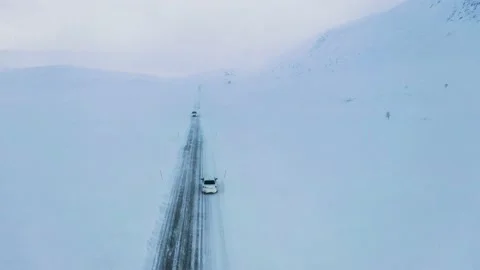 Ski slope panoramic view. Winter Norway, mountains. Evening aerial photograph Stock Footage 136362611