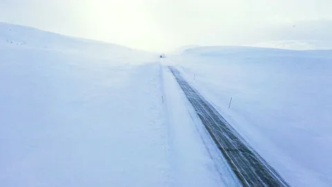Ski slope panoramic view. Winter Norway, mountains. Evening aerial photograph Stock Footage 136362629