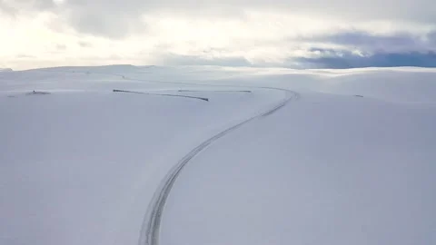 Ski slope panoramic view. Winter Norway, mountains. Evening aerial photograph Stock Footage 136362635