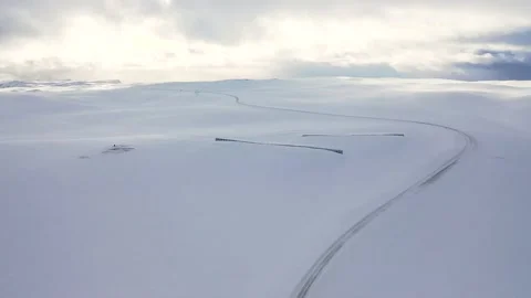 Ski slope panoramic view. Winter Norway, mountains. Evening aerial photograph Stock Footage 136362649