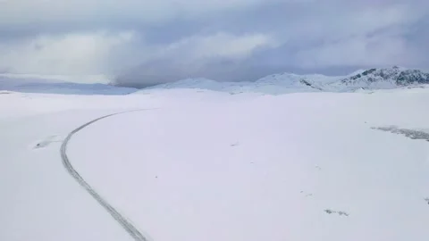 Ski slope panoramic view. Winter Norway, mountains. Evening aerial photograph Stock Footage 136362656