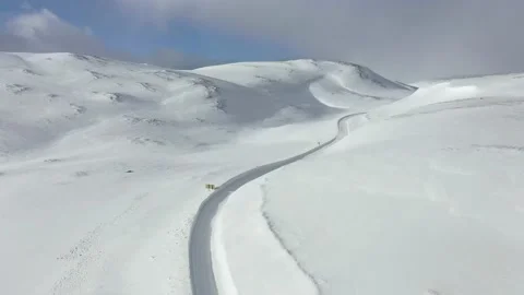 Ski slope panoramic view. Winter Norway, mountains. Evening aerial photograph Stock Footage 136362679
