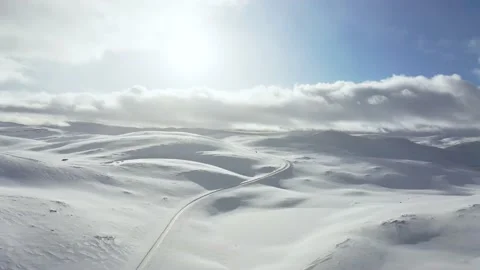 Ski slope panoramic view. Winter Norway, mountains. Evening aerial photograph Stock Footage 136362737