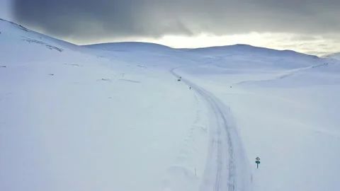 Ski slope panoramic view. Winter Norway, mountains. Evening aerial photograph Stock Footage 136362811