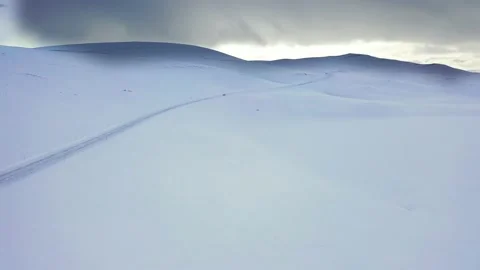 Ski slope panoramic view. Winter Norway, mountains. Evening aerial photograph Stock Footage 136362832