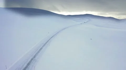 Ski slope panoramic view. Winter Norway, mountains. Evening aerial photograph Stock Footage 136362840