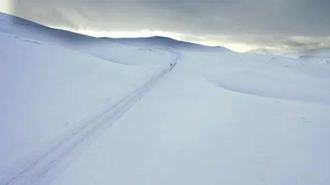 Ski slope panoramic view. Winter Norway, mountains. Evening aerial photograph Stock Footage 136362859