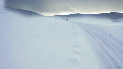 Ski slope panoramic view. Winter Norway, mountains. Evening aerial photograph Stock Footage 136362870