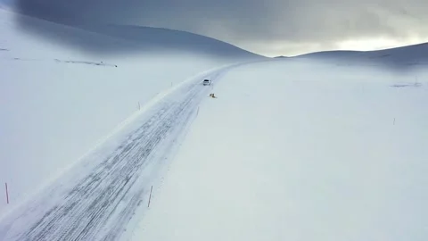 Ski slope panoramic view. Winter Norway, mountains. Evening aerial photograph Stock Footage 136362880