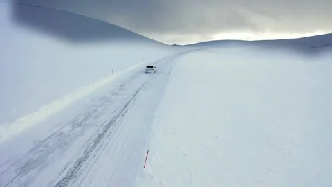 Ski slope panoramic view. Winter Norway, mountains. Evening aerial photograph Stock Footage 136362895
