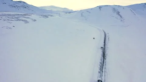 Ski slope panoramic view. Winter Norway, mountains. Evening aerial photograph Stock Footage 136362927