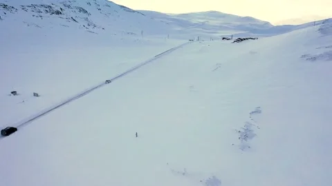 Ski slope panoramic view. Winter Norway, mountains. Evening aerial photograph Stock Footage 136362952