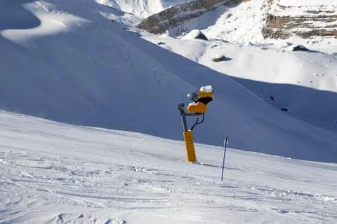 Ski slope with snowmaking Stock Photos