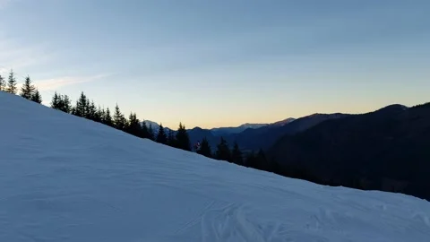 Ski slope with sunset Stock Footage 229794844