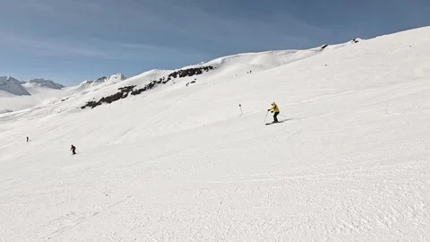 Ski Slope Which Skiers And Snowboarders Ride In Mountains In Winter Stock Footage 281854587
