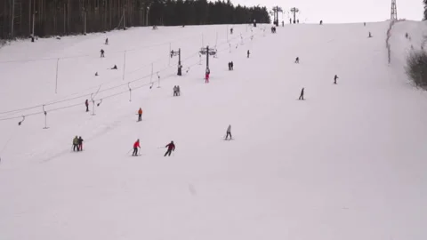 Ski slope at winter resort Stock Footage 198469165