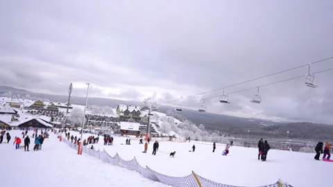 Ski slopes closed due to pandemic over Christmas. Empty lifts, no people Stock Footage 146915897