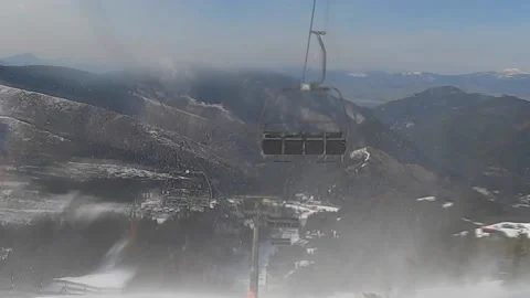 Ski slopes closed ski area due to bad weather and icing Stock Footage 160122207