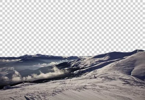 Ski slopes over clouds in wintertime isolated PNG photo Foto stock