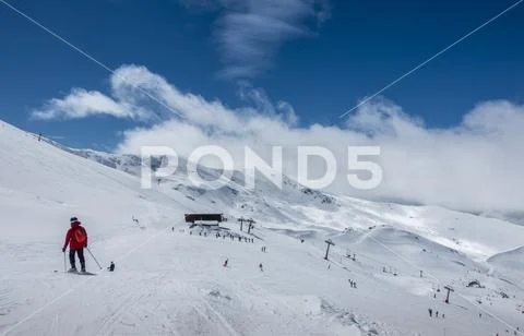 Ski slopes of Pradollano in Sierra Nevada mountains in Spain Stock Photos