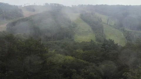 Ski Slopes in Summer in Cloudy Weather Stock Footage 317940496