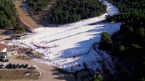 Ski station during spring low season in a sunny day. Stock Footage 169444090