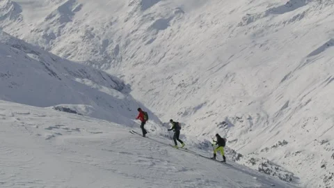 Ski touring in stunning mountain range Stock Footage 270228198