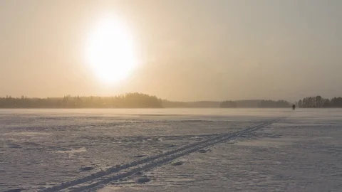 Ski track covered by falling snow time-lapse Stock Footage 97661171