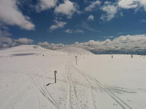 Ski track in the mountains Stock Photos