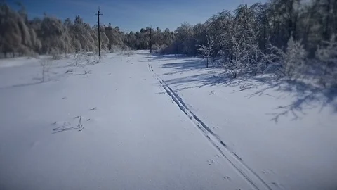 Ski track in the snow 스톡 동영상 85832759