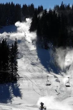 Ski track under snow Stock Photos