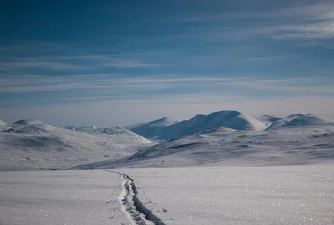 Ski tracks in the mountains Foto stock