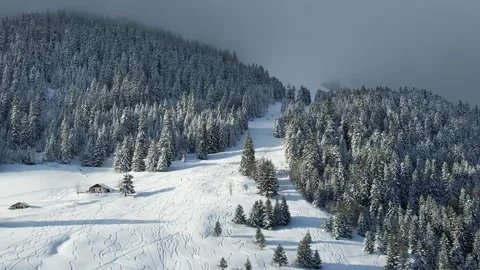 Ski tracks on the snow in alpine setting Stock Footage 296638787