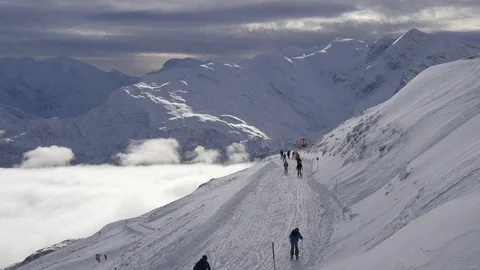 Ski trail high in the mountains Video stock 82639368