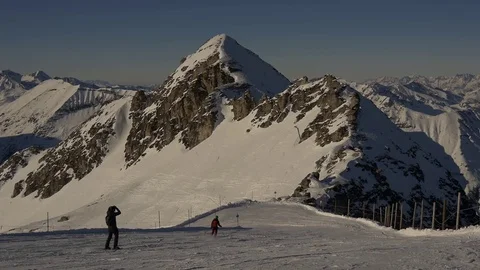 Ski trail at sunset Stock Footage 82772539