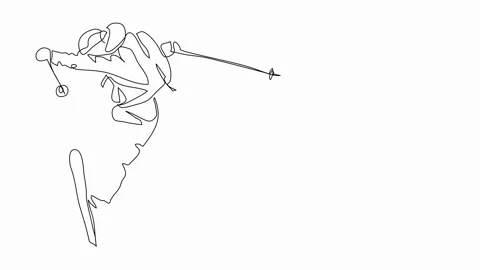 Ski trick self drawing line animation. One continuous line art drawing animated Stock Footage 300952981