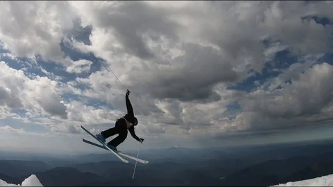 Ski tricks on the mountainside in winter Video stock 122455589