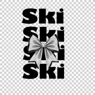 Ski Typography With Central Ribbon Bow Overlapping Stock Illustration