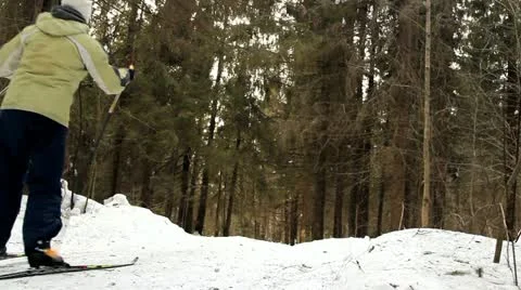 Ski walk in the wood 库存影片 22333372